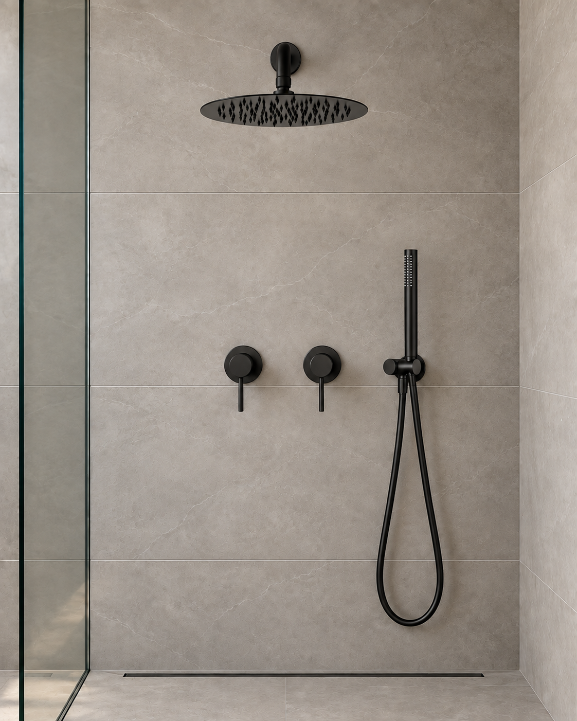 Colonne de douche à encastrer 2 mitigeurs – finition noir mat – vue 2