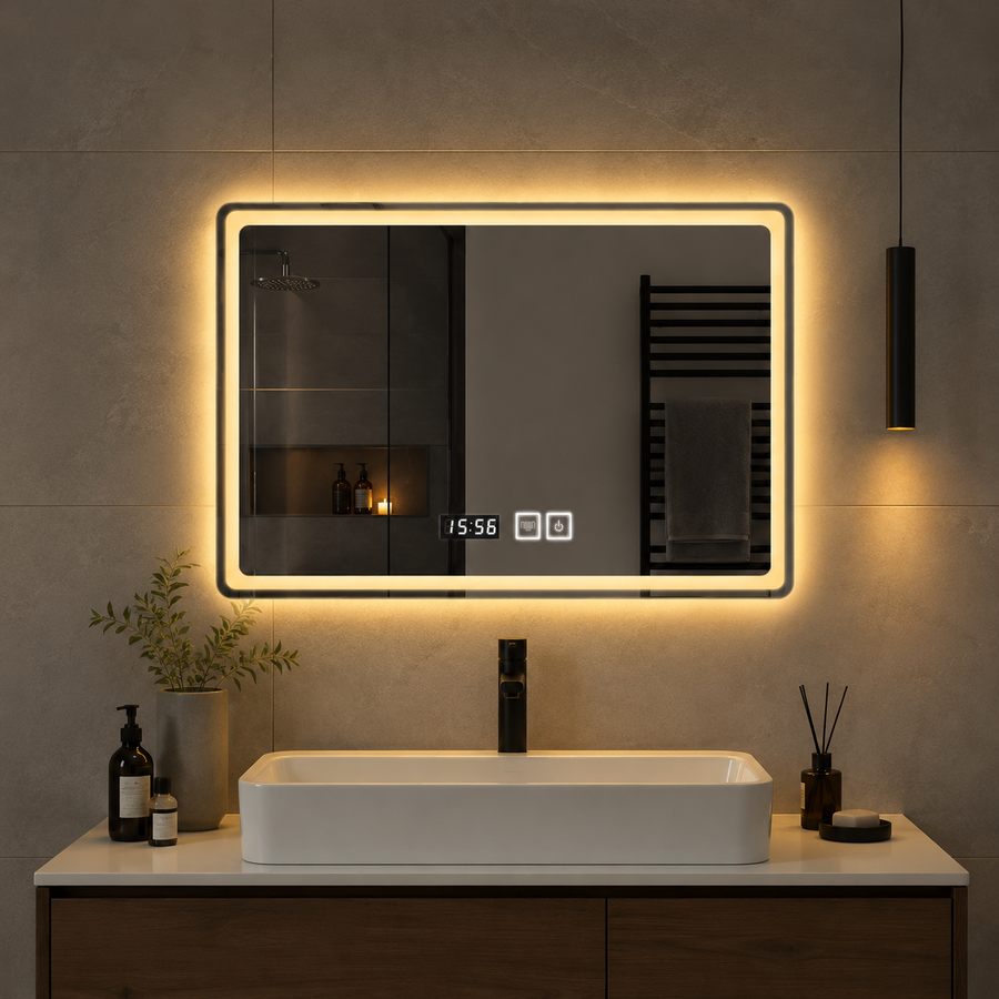 Miroir de salle de bain LED rectangulaire anti-buée - vue de face