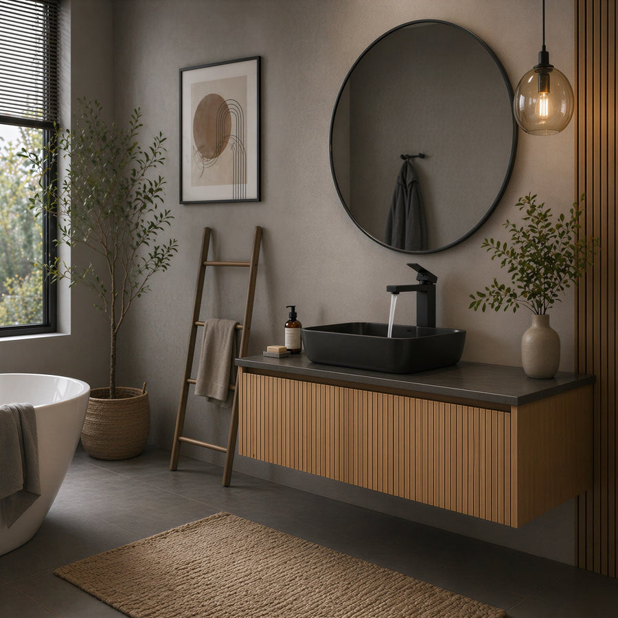 Robinet salle de bain noir mat - vue latérale