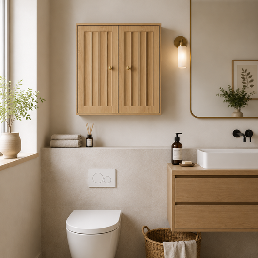 Armoire de toilette murale chêne deux portes rainurées - vue de face