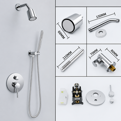 Colonne de Douche Pluie Mitigeur Mural Laiton – finition argent