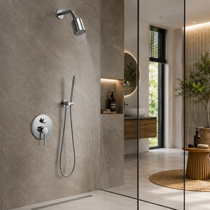 Colonne de Douche Pluie Mitigeur Mural Laiton – finition argent – vue 2