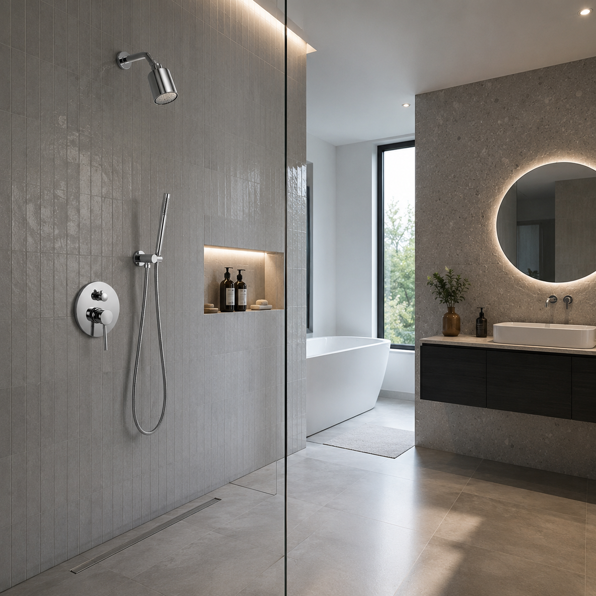 Colonne de Douche Pluie Mitigeur Mural Laiton – finition argent – vue 3