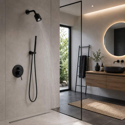 Colonne de Douche Pluie Mitigeur Mural Laiton – finition noire