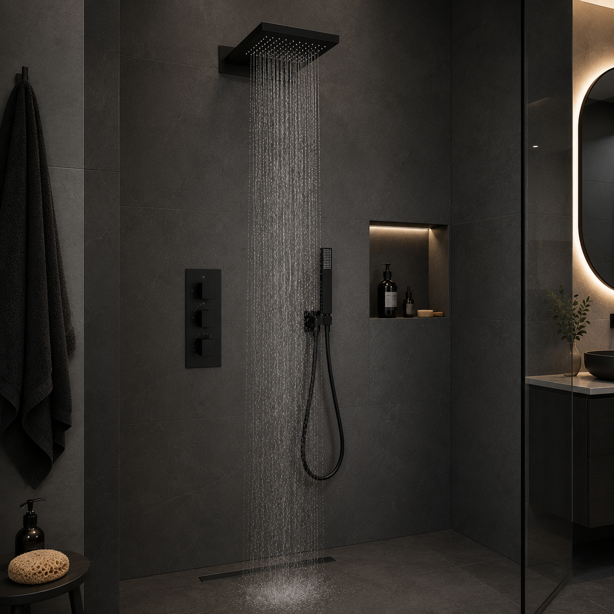 Colonne de Douche Thermostatique Cascade 3 Voies – finition noire