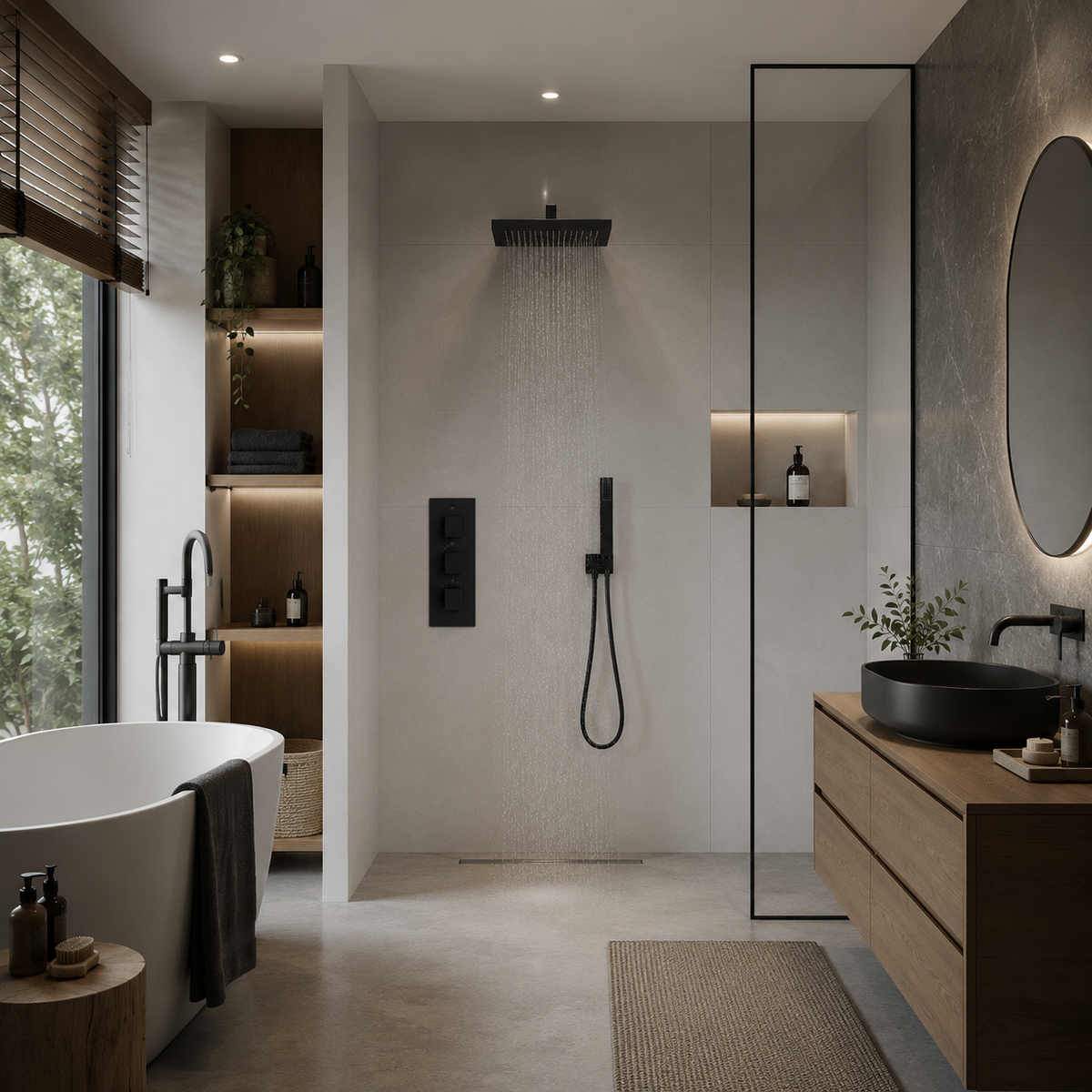 Colonne de Douche Thermostatique Cascade 3 Voies – finition noire – vue 2