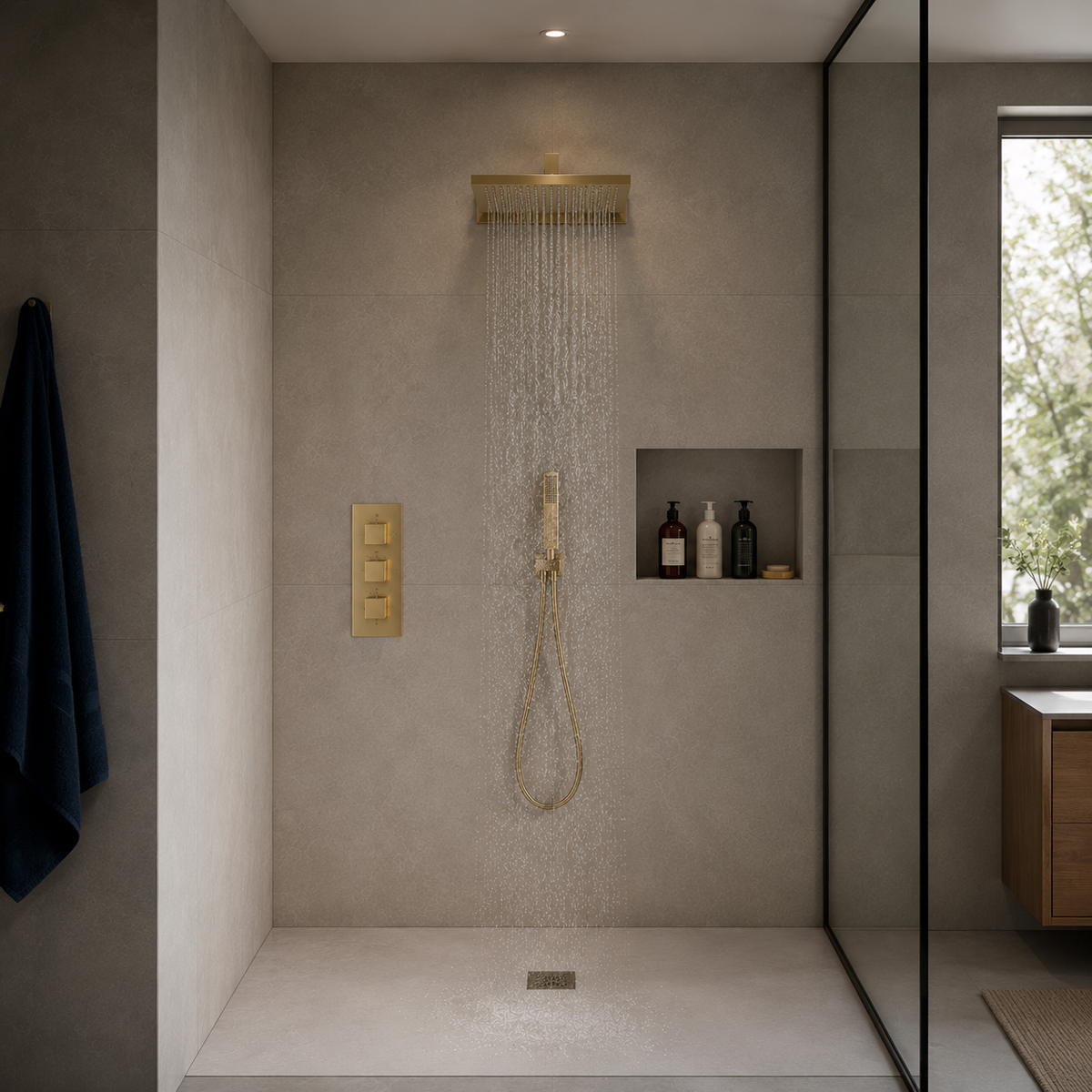 Colonne de Douche Thermostatique Cascade 3 Voies – finition or – vue 2
