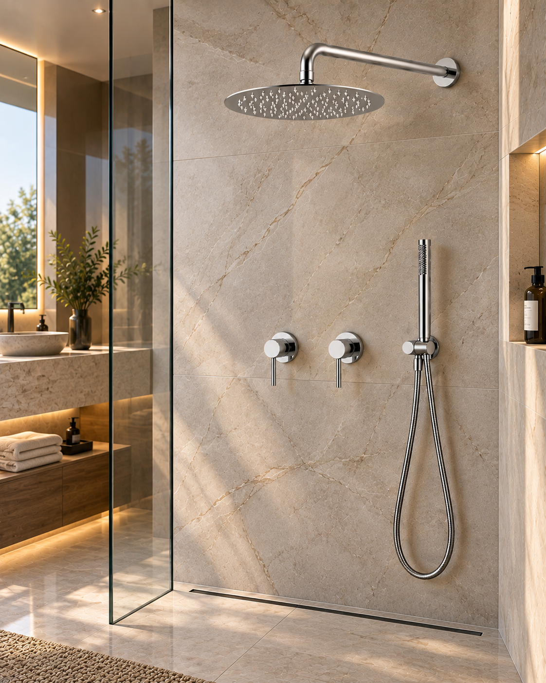 Colonne de douche à encastrer 2 mitigeurs – finition chrome poli – vue 3
