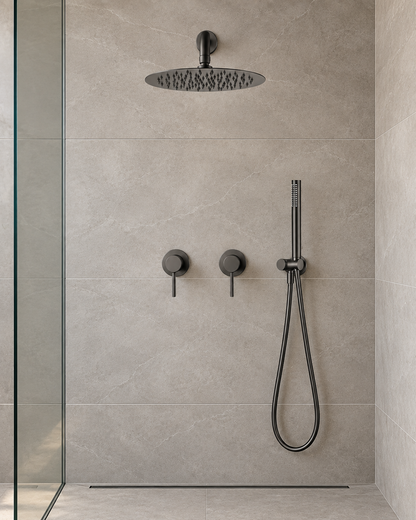 Colonne de douche à encastrer 2 mitigeurs – finition gunmetal – vue 1