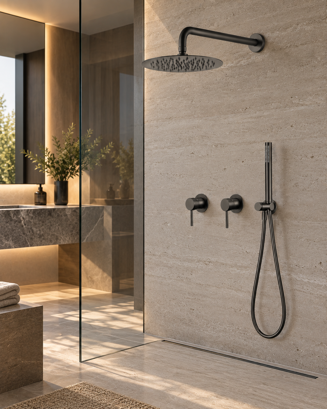 Colonne de douche à encastrer 2 mitigeurs – finition gunmetal – vue 3