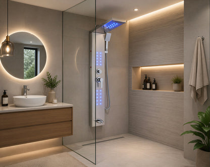 Colonne de douche noire LED - vue d'ensemble