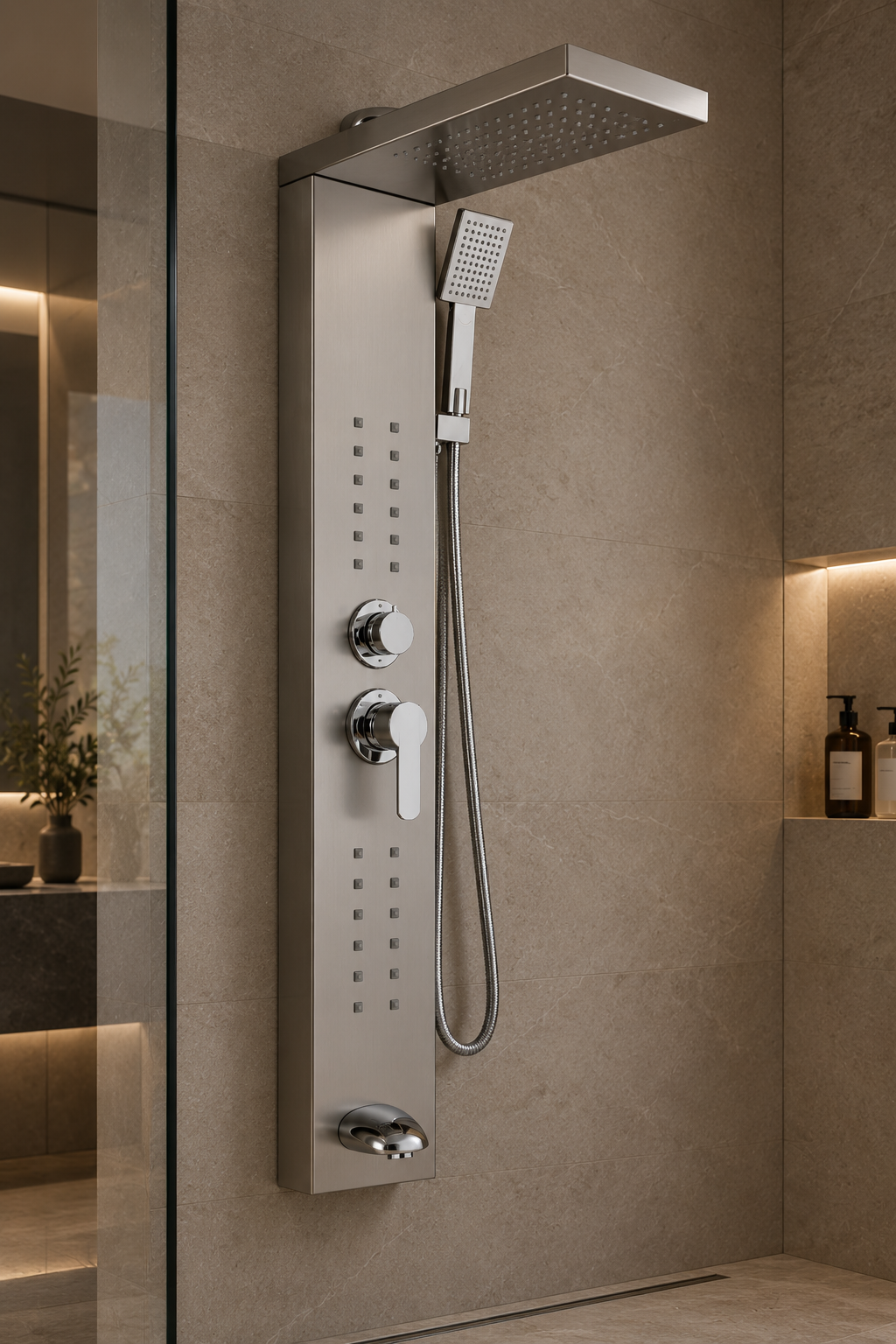 Colonne de Douche Inox Pommeau LED Buses Lumineuses – finition gris – vue 3