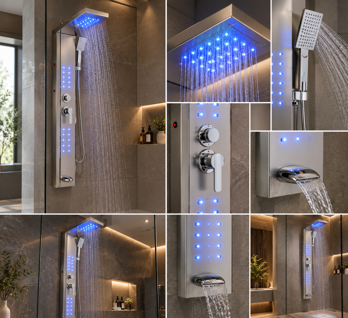 Colonne de Douche Inox Pommeau LED Buses Lumineuses – finition gris – vue 4