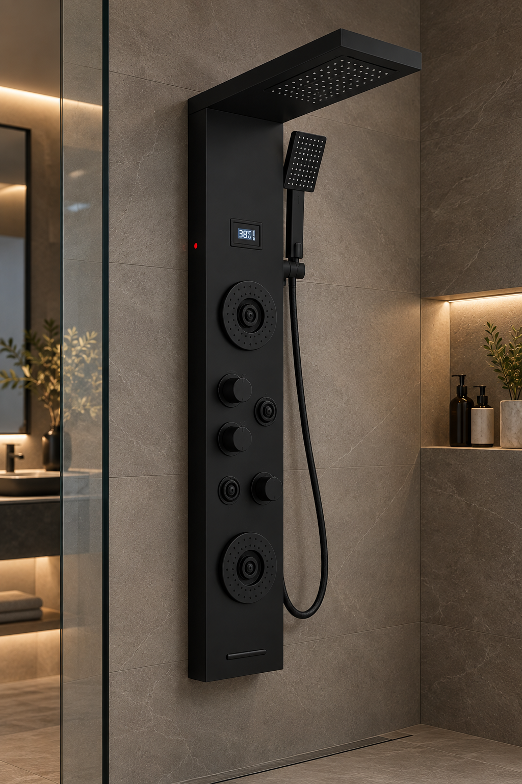 Colonne de Douche Inox Pommeau LED Buses Lumineuses – finition noire – vue 2