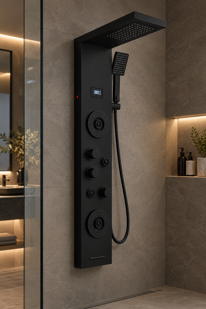 Colonne de Douche Inox Pommeau LED Buses Lumineuses – finition noire – vue 2