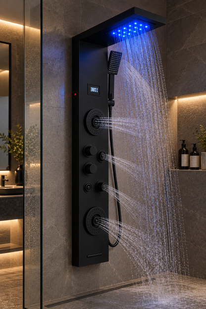 Colonne de Douche Inox Pommeau LED Buses Lumineuses – finition noire – vue 3