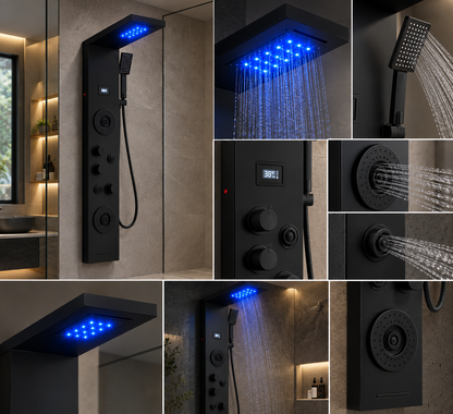 Colonne de Douche Inox Pommeau LED Buses Lumineuses – finition noire – vue 4