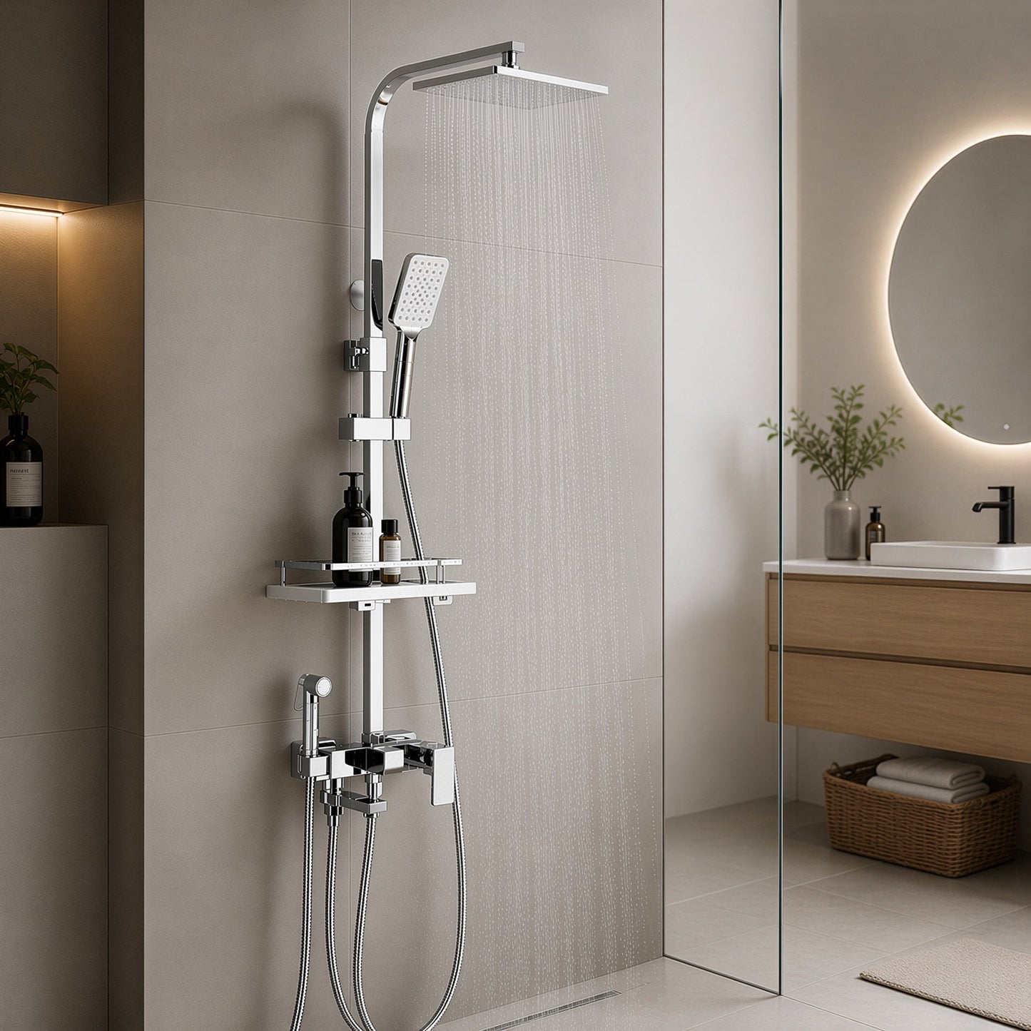 Colonne douche noir design - détail robinetterie