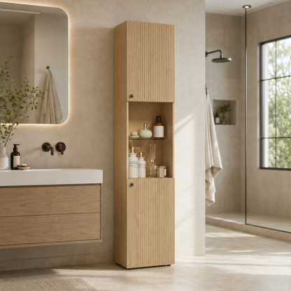 Colonne de Salle de Bain Chêne 182cm - Rangement 6 Niveaux