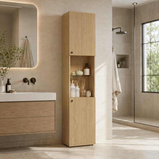 Colonne de Salle de Bain Chêne 182cm - Rangement 6 Niveaux