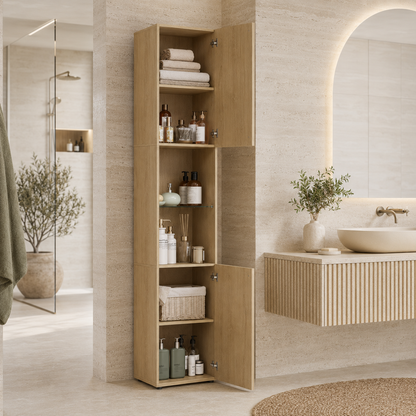 Colonne de Salle de Bain Chêne 182cm - Rangement 6 Niveaux