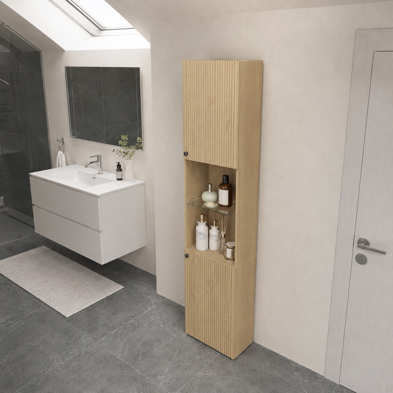 Colonne de Salle de Bain Chêne 182cm - Rangement 6 Niveaux