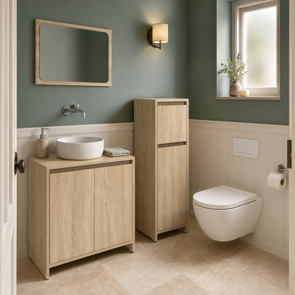 Meuble Salle de Bain 3 Pièces Chêne Sonoma - Armoire 95cm et Vasque