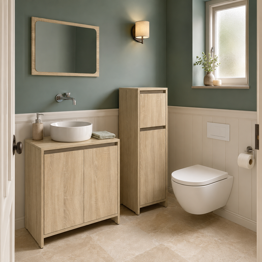 Meuble Salle de Bain 3 Pièces Chêne Sonoma - Armoire 95cm et Vasque