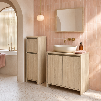 Meuble Salle de Bain 3 Pièces Chêne Sonoma - Armoire 95cm et Vasque