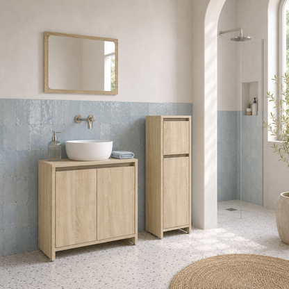 Meuble Salle de Bain 3 Pièces Chêne Sonoma - Armoire 95cm et Vasque