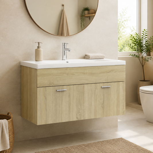 Meuble Sous-Vasque Suspendu Chêne Sonoma 90cm - 2 Portes