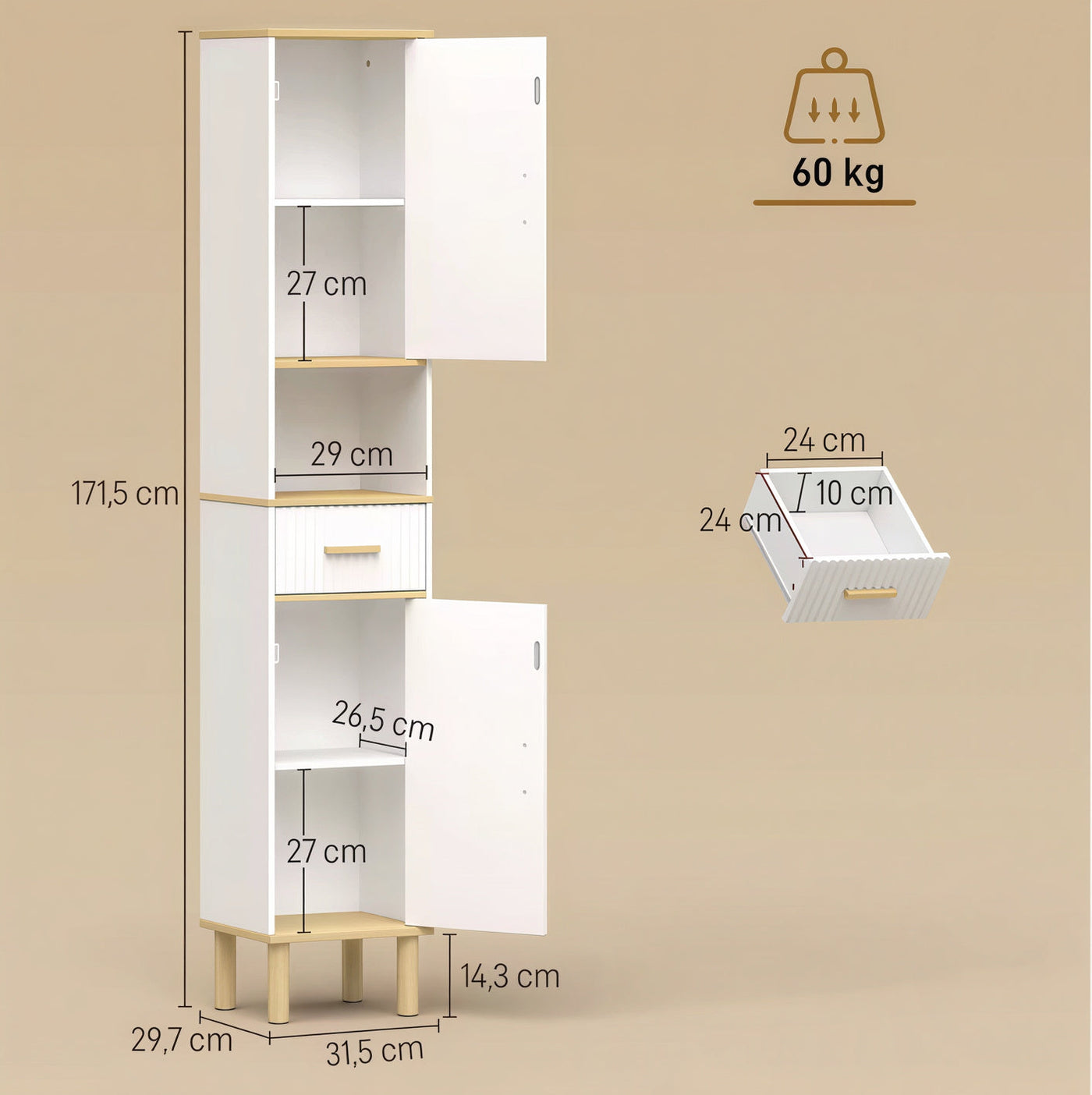 Colonne rangement - dimensions et détail