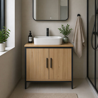 Meuble sous vasque bois naturel - détail finition