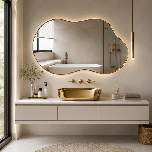 Miroir mural décoratif forme irrégulière cadre métal - vue de face