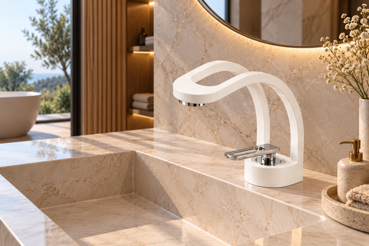 Mitigeur Laiton Bec Orientable – finition blanche – vue 2