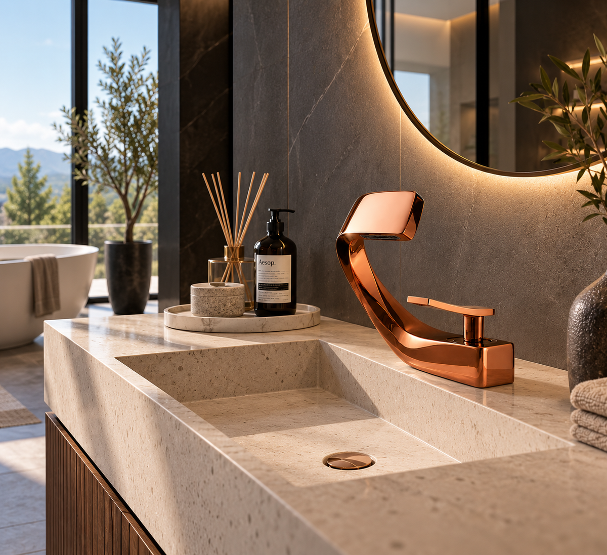Mitigeur Laiton Design Arc Fermé – finition bronze – vue 4