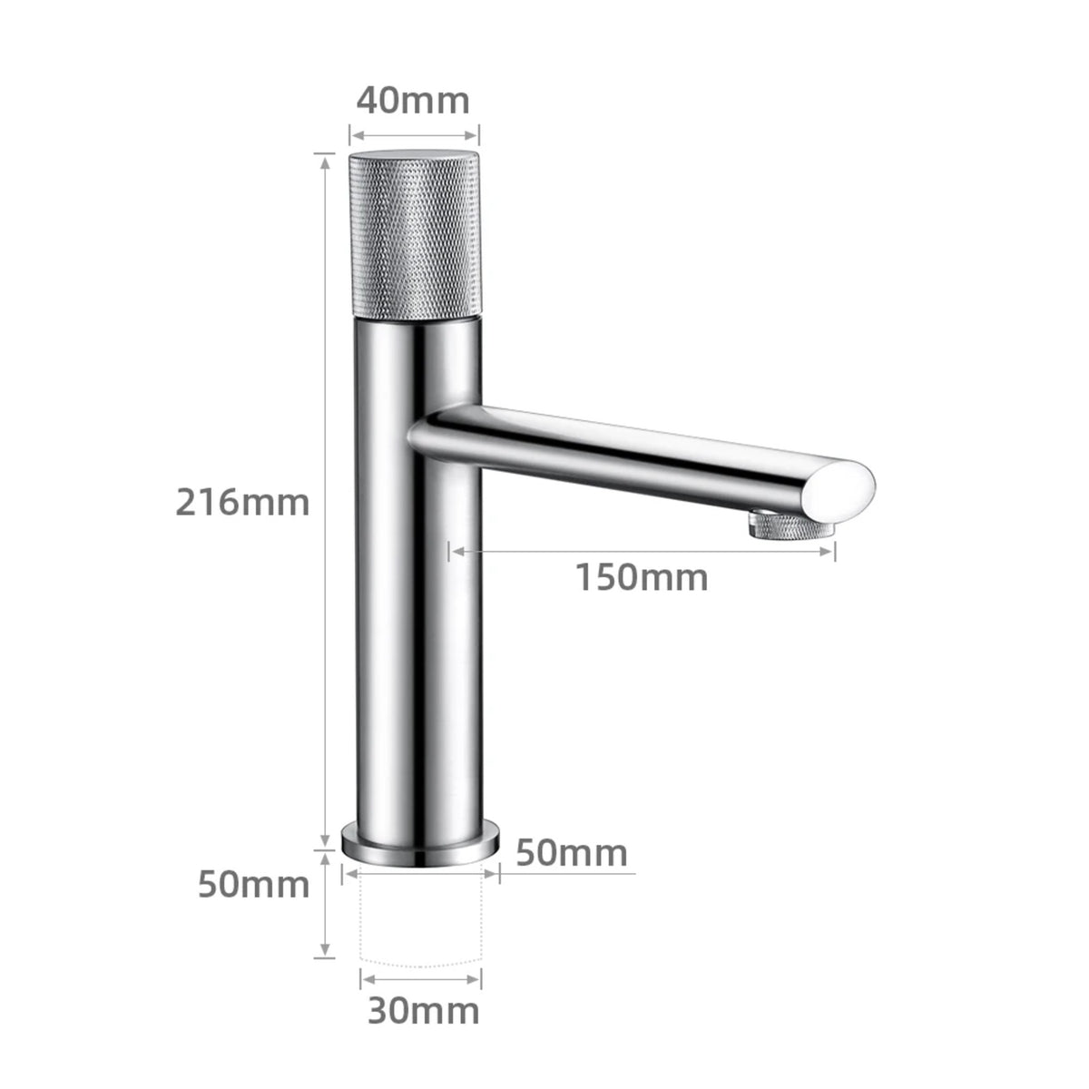 Mitigeur lavabo laiton poignée moletée chrome – hauteur 21,6 cm