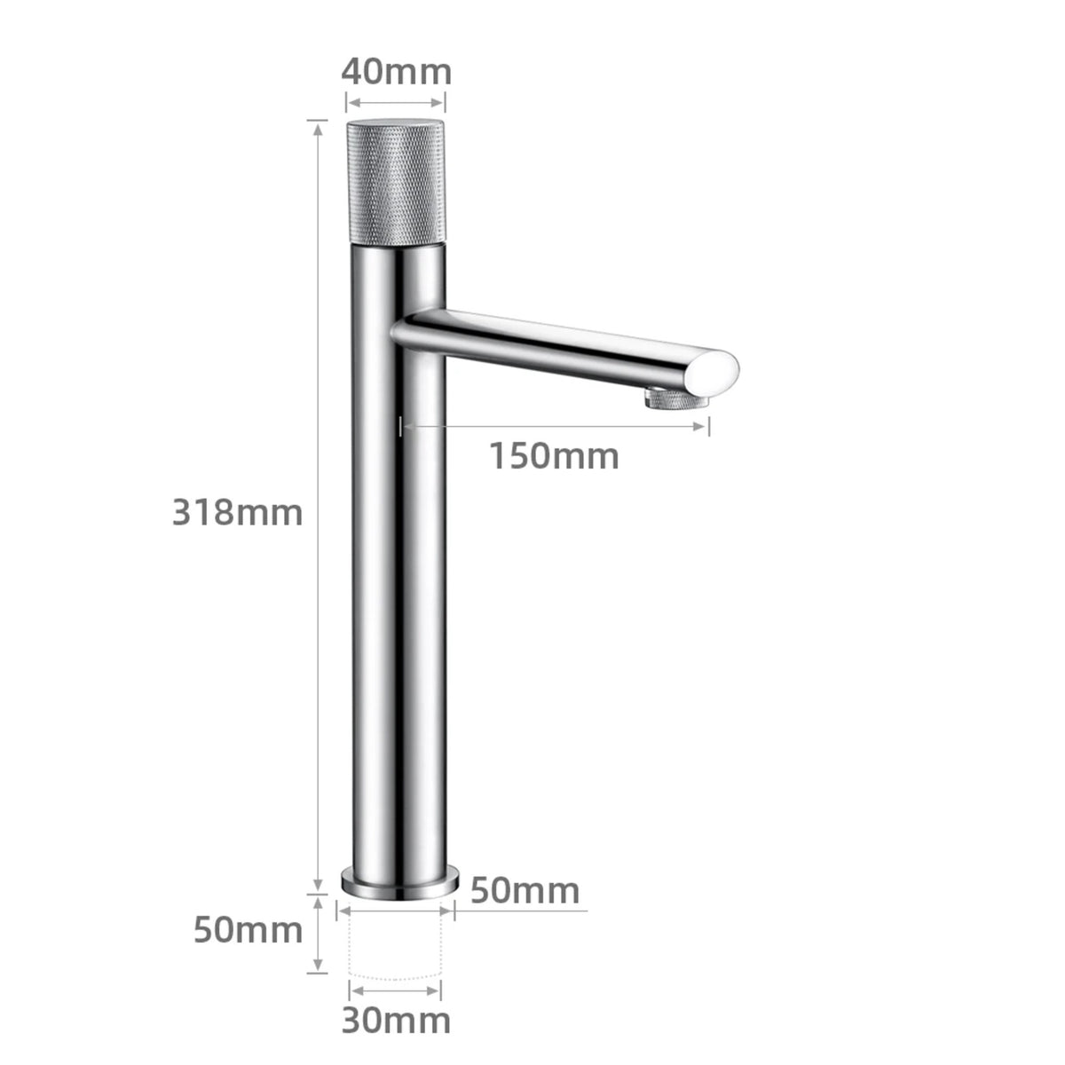 Mitigeur lavabo laiton poignée moletée chrome – hauteur 31,8 cm