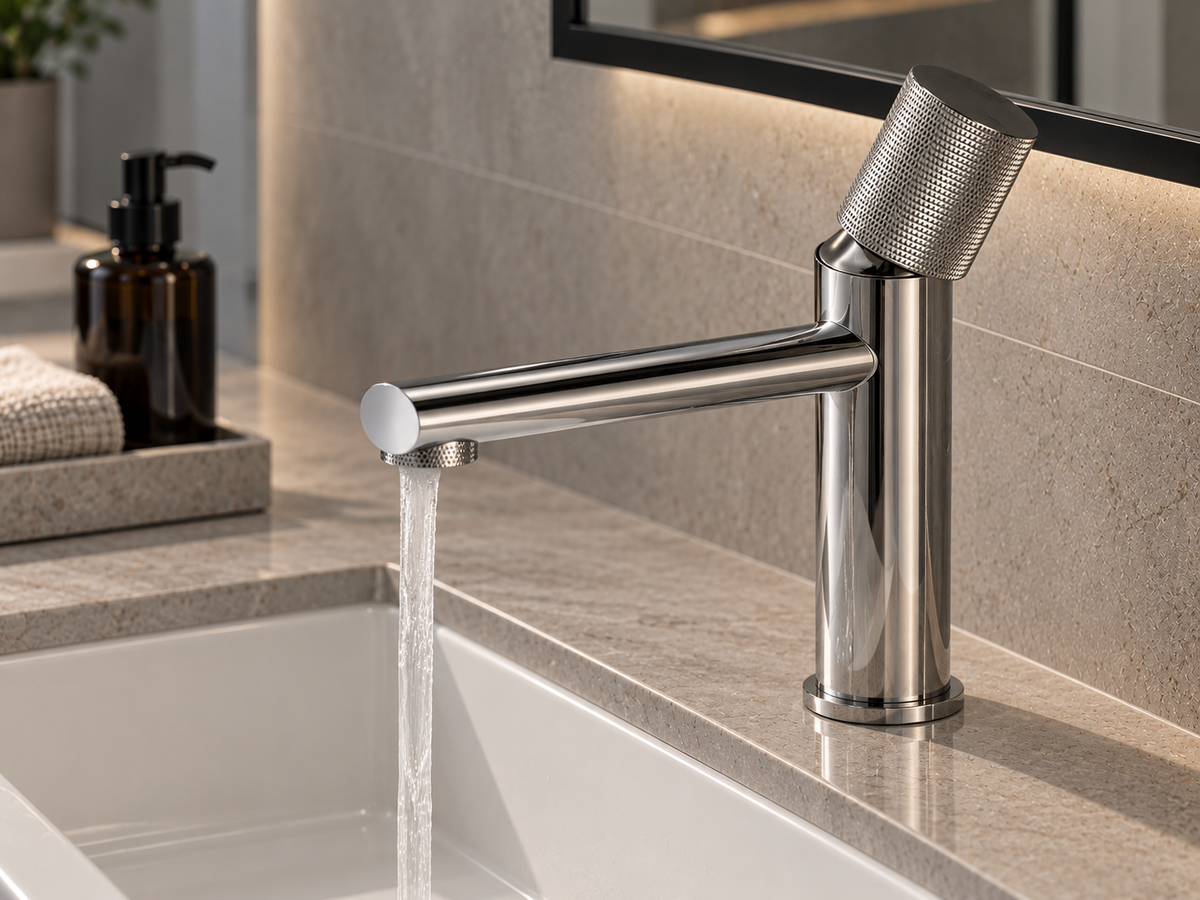 Mitigeur lavabo laiton poignée moletée chrome – écoulement de l'eau