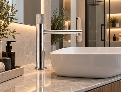 Mitigeur lavabo laiton poignée moletée chrome – avec vasque rectangulaire