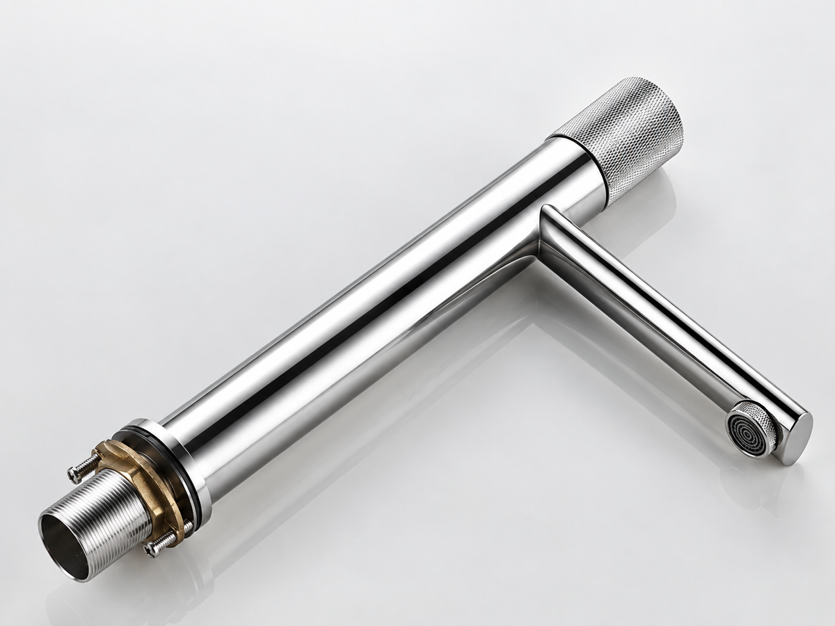 Mitigeur lavabo laiton poignée moletée chrome – vue produit