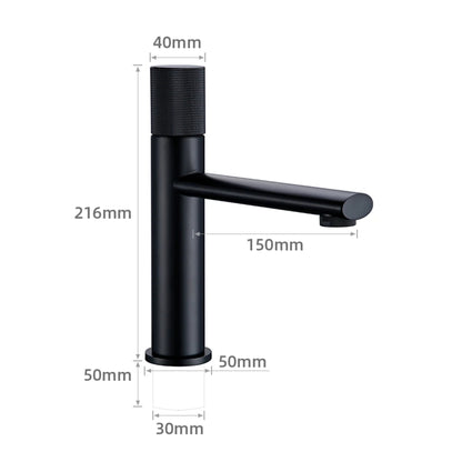 Mitigeur lavabo laiton poignée moletée noir mat – hauteur 21,6 cm