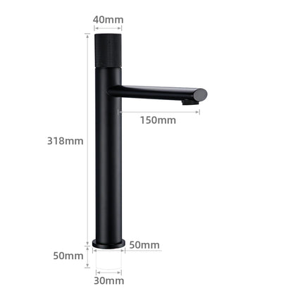 Mitigeur lavabo laiton poignée moletée noir mat – hauteur 31,8 cm