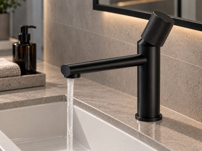 Mitigeur lavabo laiton poignée moletée noir mat – écoulement de l'eau