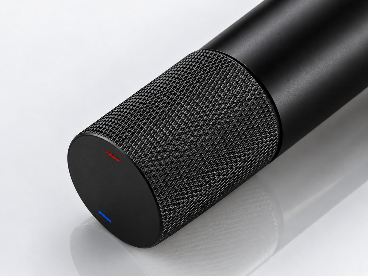 Mitigeur lavabo laiton poignée moletée noir mat – détail de la poignée moletée