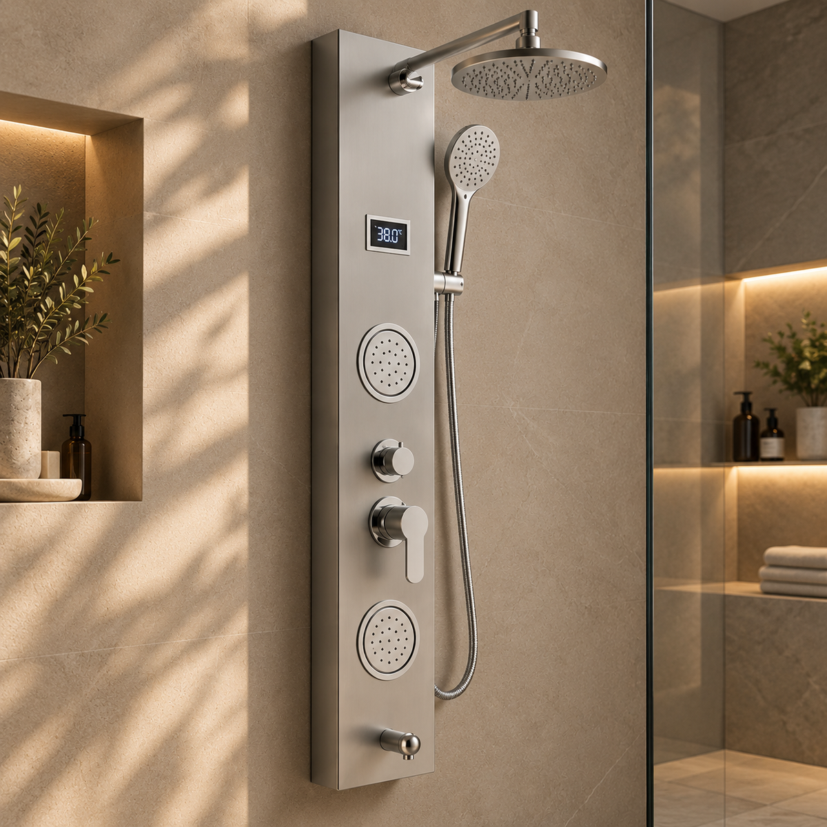 Panneau Mural de Douche Inox Affichage Digital – finition gris clair – vue 3