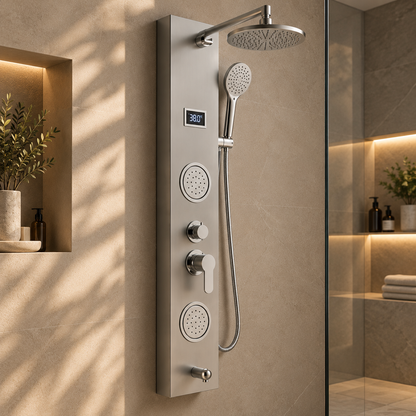 Panneau Mural de Douche Inox Affichage Digital – finition gris clair – vue 3