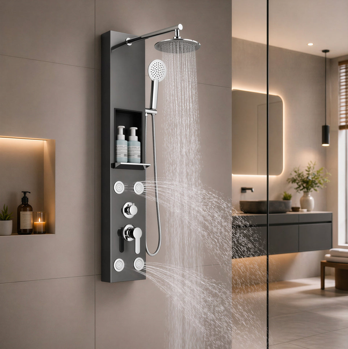Panneau Mural de Douche Inox Affichage Digital – finition gris foncé