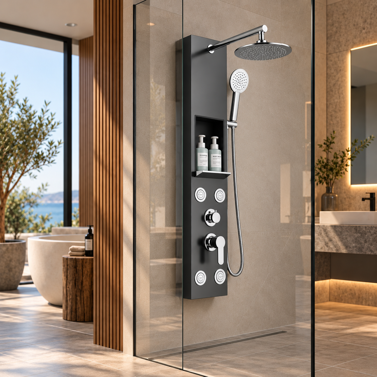 Panneau Mural de Douche Inox Affichage Digital – finition gris foncé – vue 3