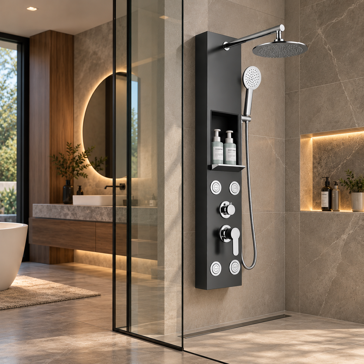 Panneau Mural de Douche Inox Affichage Digital – finition gris foncé – vue 4